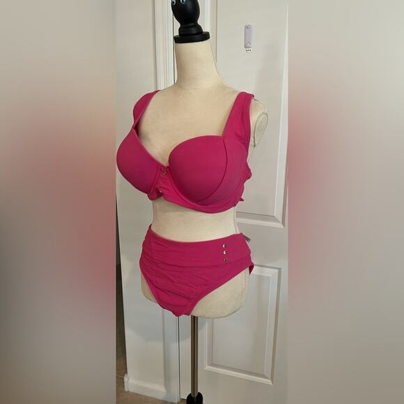 NWOT Time and Tru Solid Popcorn Texture Plus Hot Pink Bikini Swimsuit 2X (20-22) - Picture 7 of 11